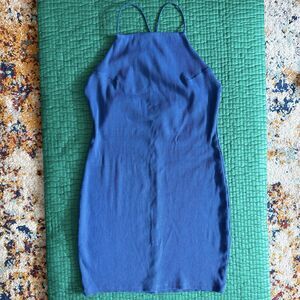 NEW H&M Textured Halter Neck Bodycon Mini Dress Royal Blue Size L Summer Party